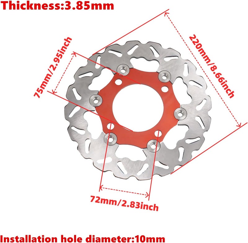 DREAM MOTION 220mm Floating Disc 4-Hole Brake Rotor Motorcycle CNC Aluminum Alloy Powersports Parts For Honda CRF50 110cc 125cc 140cc 150cc Apollo SSR ATV Pit Dirt Bike Accessories,Red - Image 5